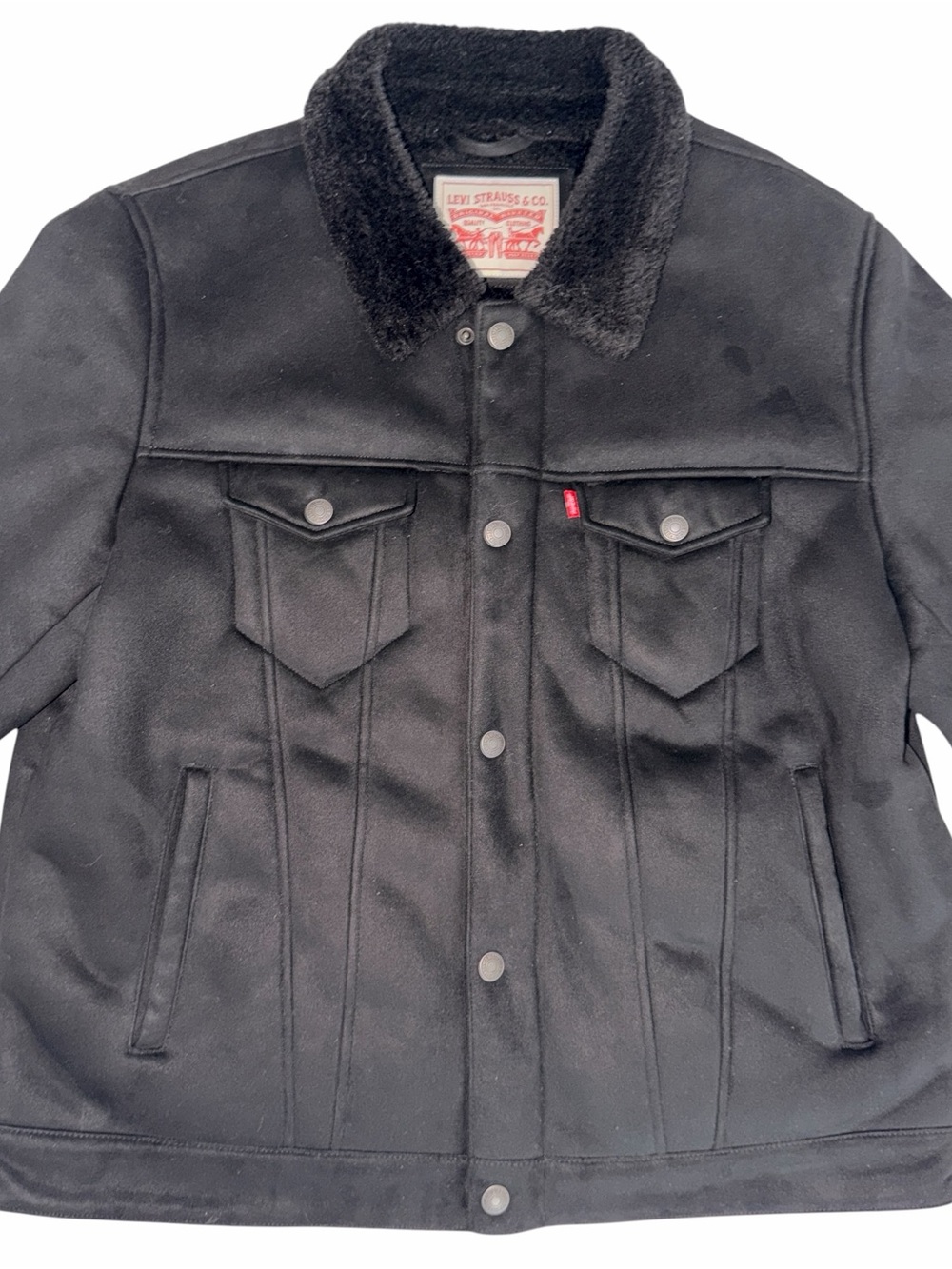 Levi's Men's Sherpa Trucker Jacket Black Denim Button Front Coat Size Large - Picture 2 of 8
